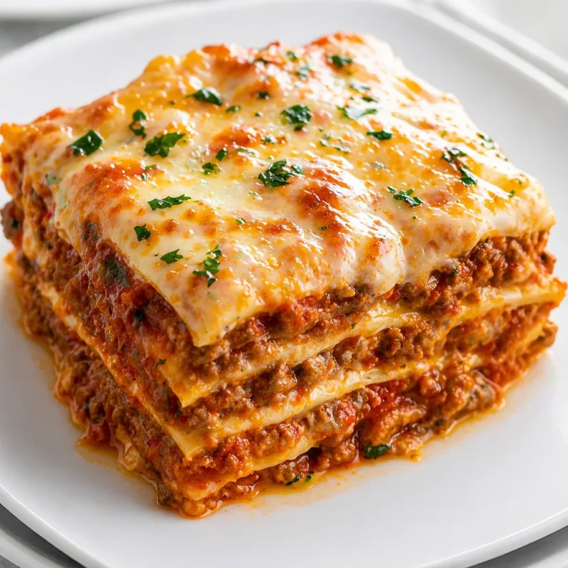 Delicious easy simple lasagna recipe with creamy ricotta and savory meat sauce.