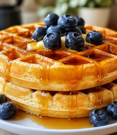 Delicious golden waffles made from a simple easy waffle recipe.