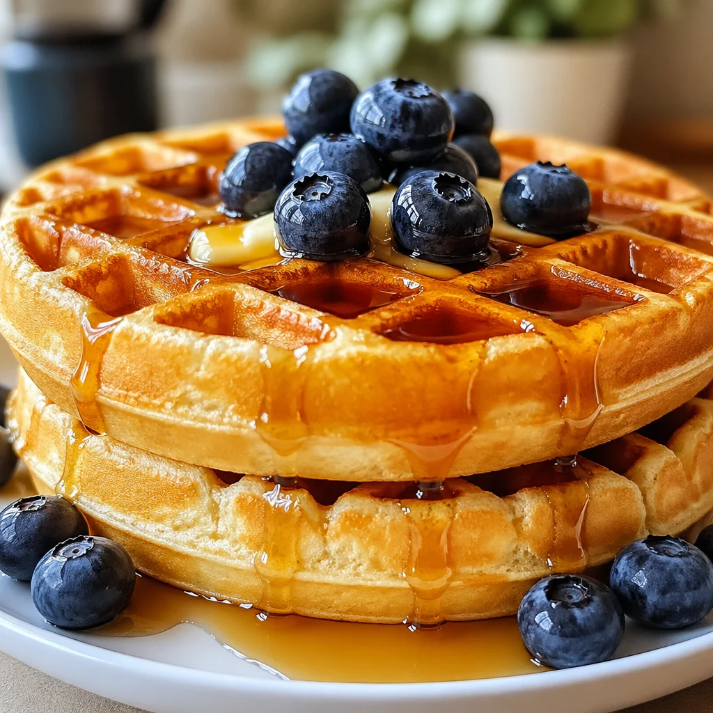 Delicious golden waffles made from a simple easy waffle recipe.