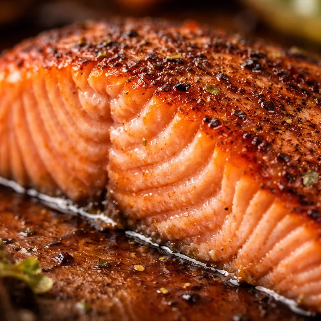 Hot-smoked salmon with a dark, peppery crust, made with this smoked salmon recipe for the smoker