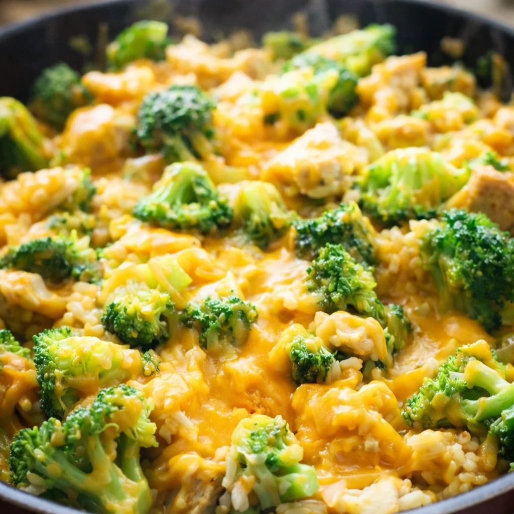 One-pan chicken with broccoli and rice recipe, easy and quick dinner option.