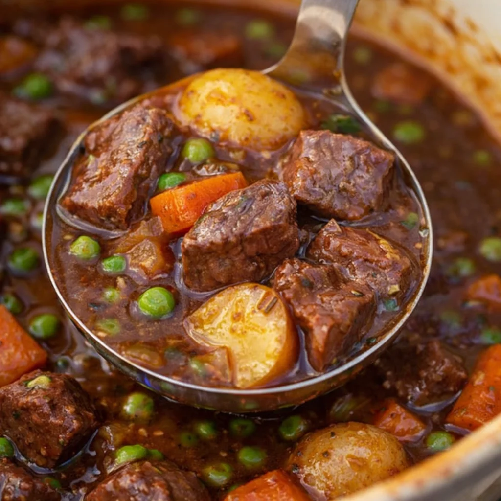 Delicious homemade beef stew made on the stove top with tender beef and vegetables.