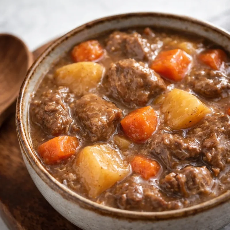 McCormick beef stew recipe with vegetables in a slow cooker.