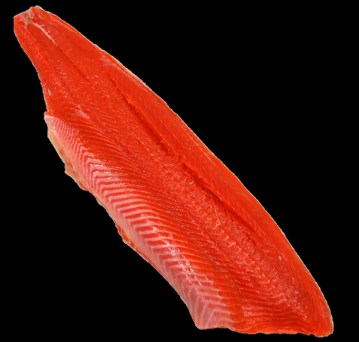 Raw wild sockeye salmon fillet with deep red-orange flesh